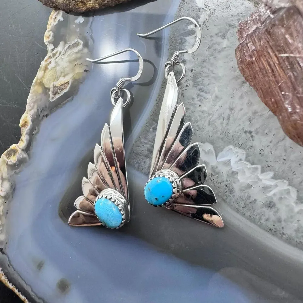 Michael Nez Sterling Silver Oval Turquoise Cloud Dangle Earrings For Women - Picture 5 of 10